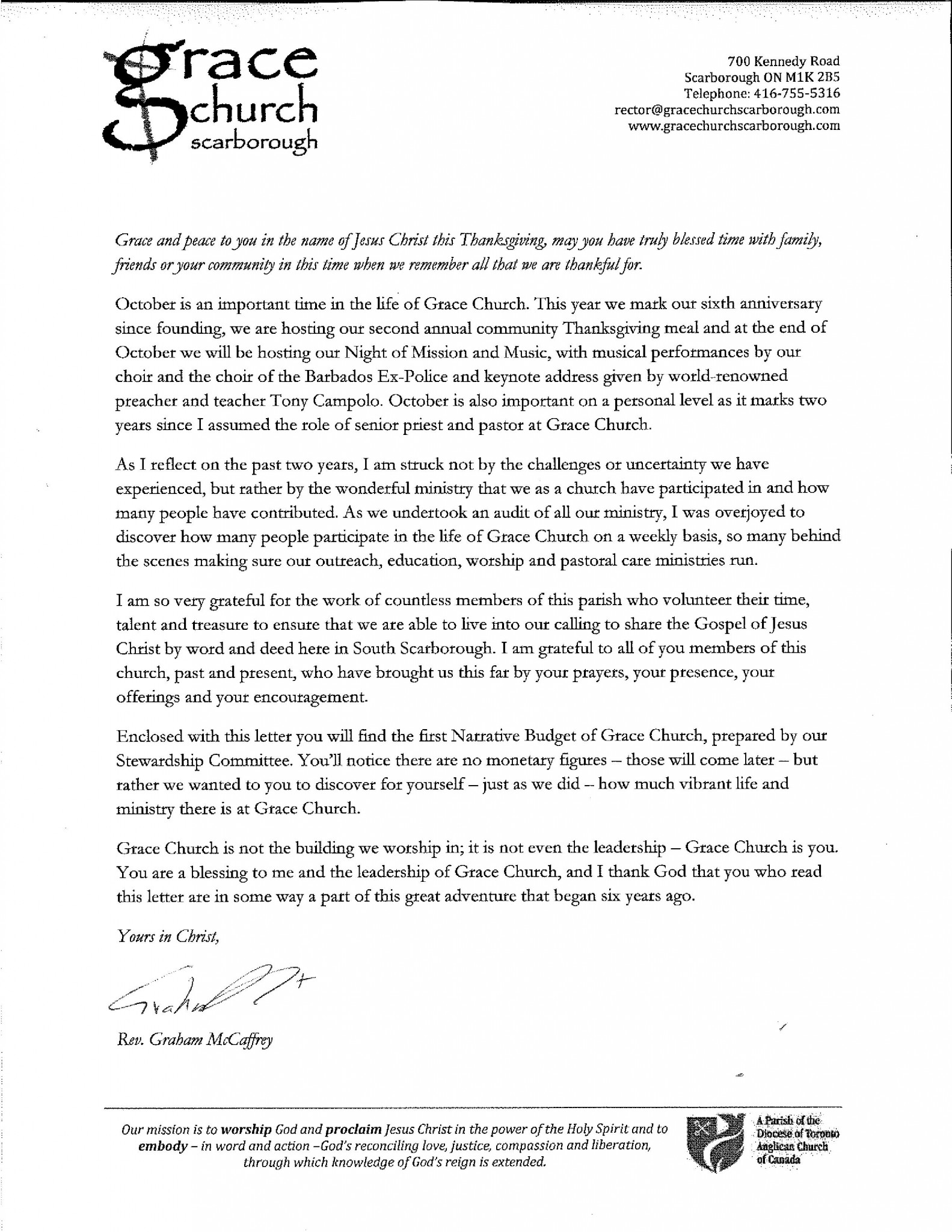 Thanksgiving Letter 2017 - Grace Church, Scarborough